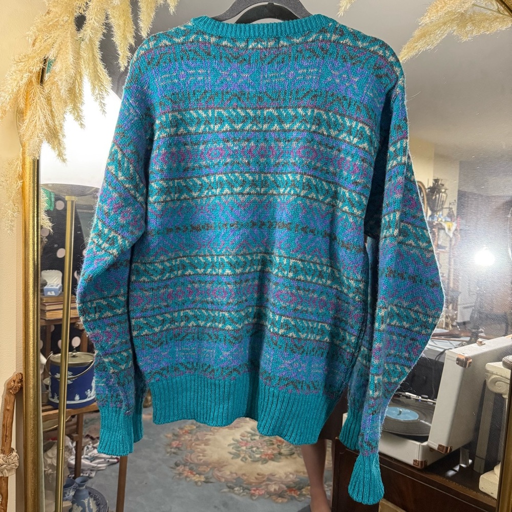Colours by Alexander Julian Men’s Vintage Blue Green Teal Knit WOOL Sweater - Picture 3 of 4